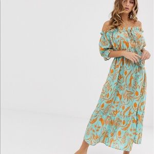 ASOS off shoulder maxi beach dress tropical floral